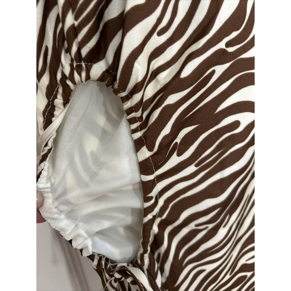ACOA Zebra brown beige Satin Rouched Slip Dress Size Medium open at side lined - Picture 7 of 12